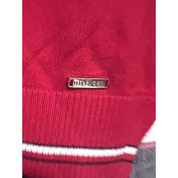 Tommy Hilfiger Layered Sweater Women’s Large Red Navy Shirttail Plaid Twofer - Picture 6 of 7